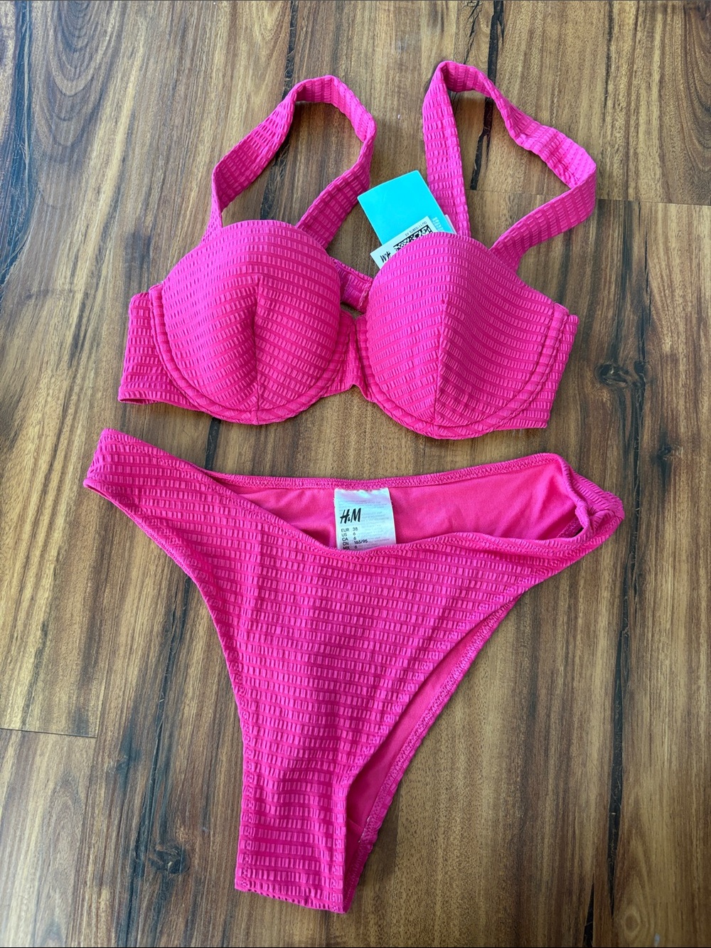 H&M Bright Pink Textured Bikini Set